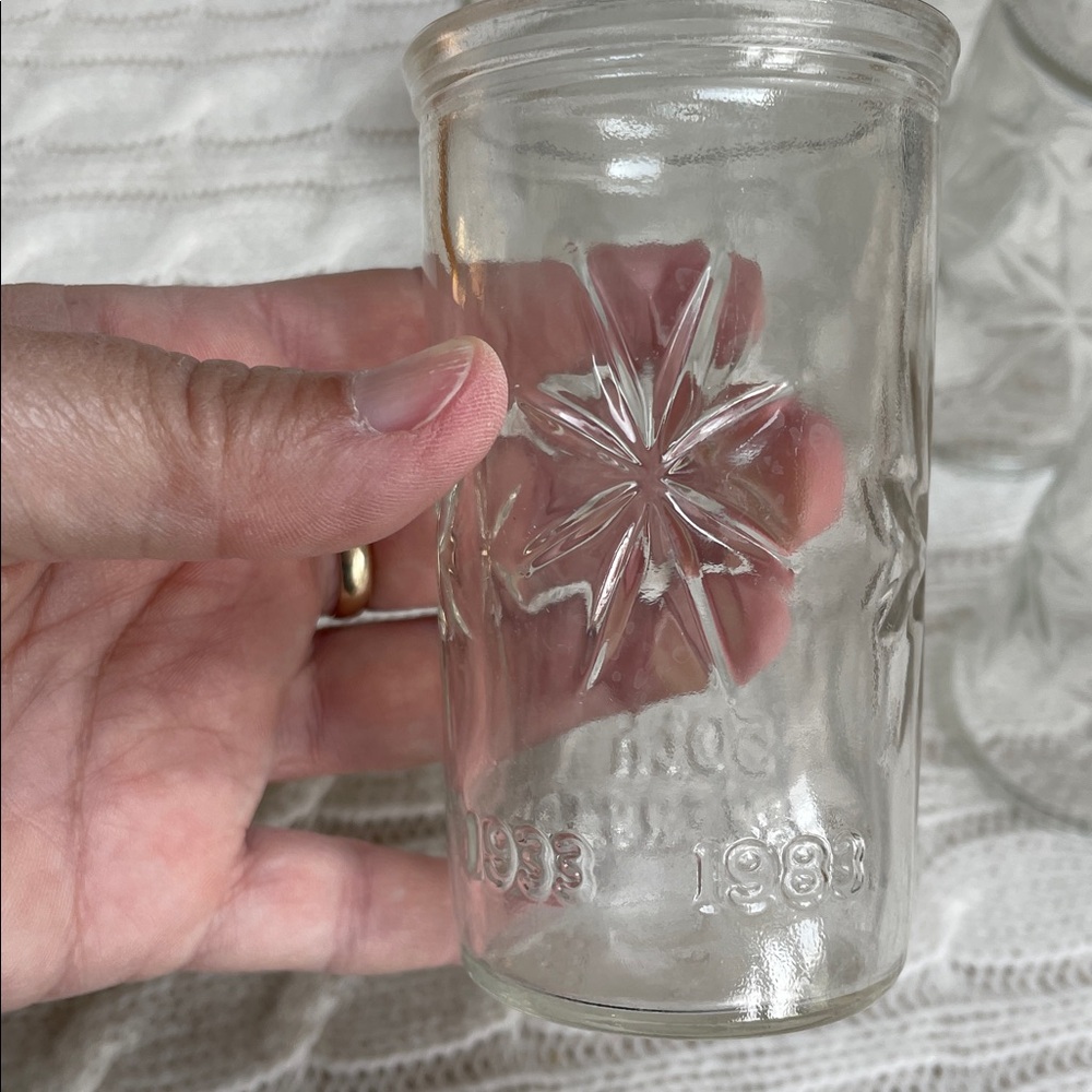 3 VTG Ball Jelly juice jar/glasses, 50th anniversary Ball 1933 to 1983 starburst - Picture 2 of 15
